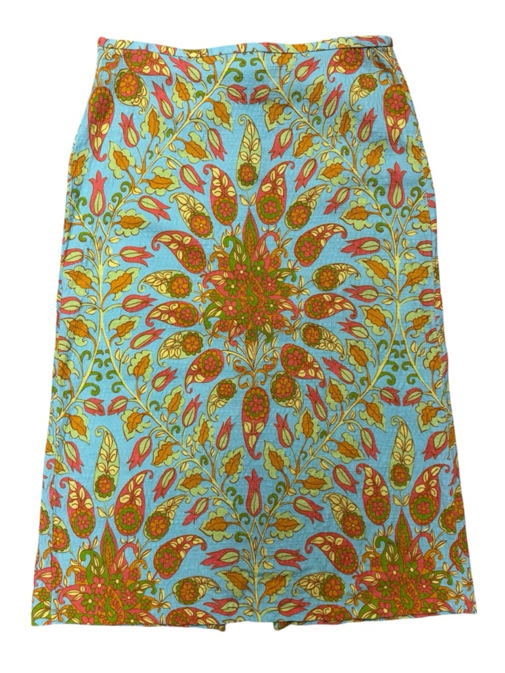 ZARA Boho Paisley A-Line Skirt XXL Blue Floral Retro Statement Vacation